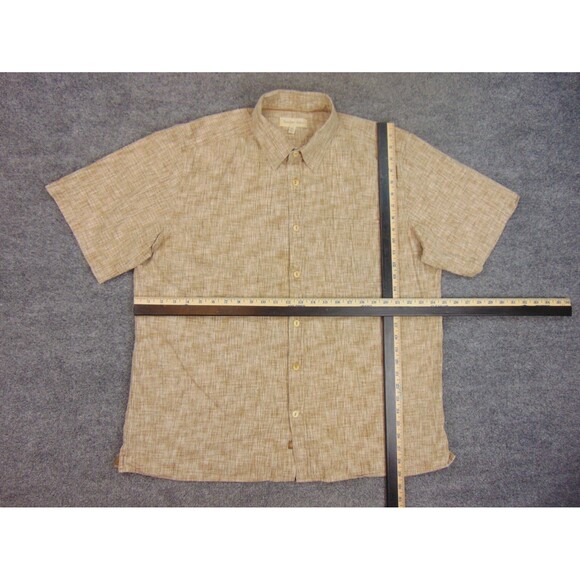 Territory Ahead Shirt Mens XL Brown White Chambray Short Sleeve Linen - Picture 5 of 8